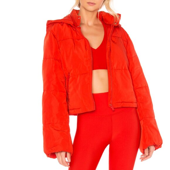 Alo Yoga Introspective Quilted Jacket Puffer Hooded Red Full Zip Size L - Picture 1 of 8